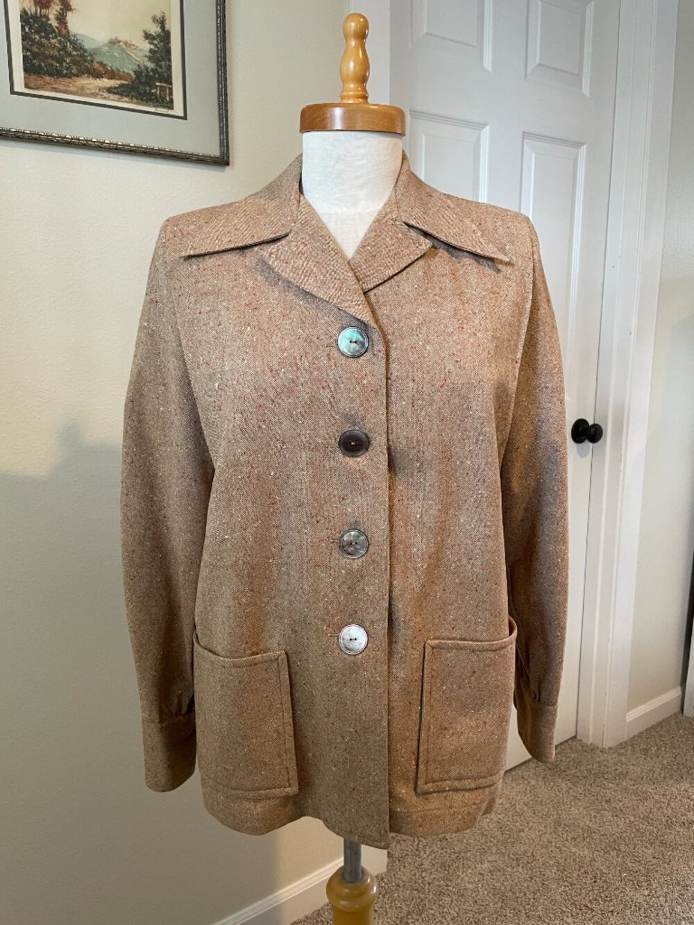 Vintage Pendleton 49er Jacket in Tan/Beige Red White Flecked Specs Wool